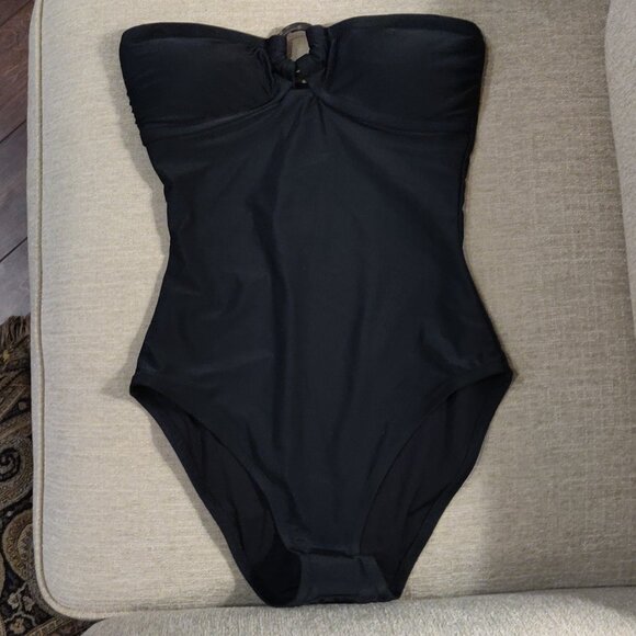 J. Crew Tortoise Ring Bandeau One Piece Swim Suit Black SIZE XS NEW WITH TAGS - Picture 1 of 8